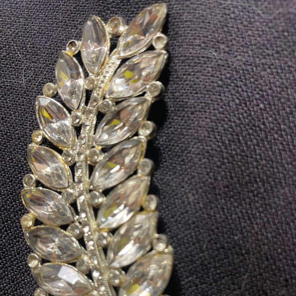 Vintage Rhinestone Leaf and Ribbon Brooch
